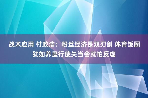 战术应用 付政浩：粉丝经济是双刃剑 体育饭圈犹如养蛊行使失当会就怕反噬