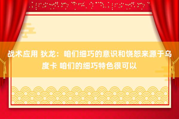 战术应用 狄龙：咱们细巧的意识和饶恕来源于乌度卡 咱们的细巧特色很可以