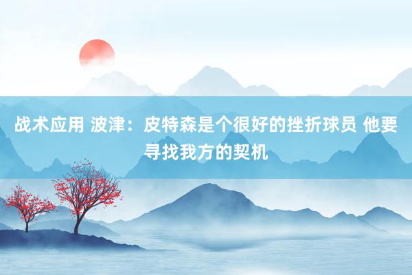 战术应用 波津：皮特森是个很好的挫折球员 他要寻找我方的契机