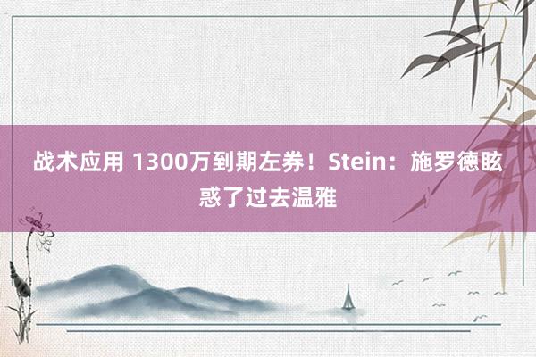 战术应用 1300万到期左券！Stein：施罗德眩惑了过去温雅