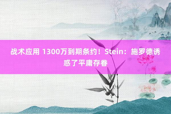 战术应用 1300万到期条约！Stein：施罗德诱惑了平庸存眷