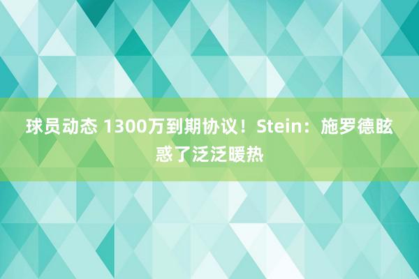 球员动态 1300万到期协议！Stein：施罗德眩惑了泛泛暖热