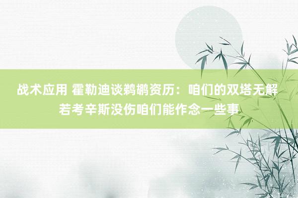 战术应用 霍勒迪谈鹈鹕资历：咱们的双塔无解 若考辛斯没伤咱们能作念一些事