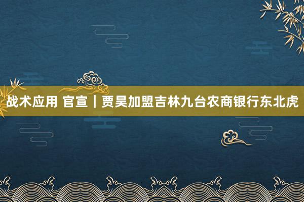 战术应用 官宣｜贾昊加盟吉林九台农商银行东北虎