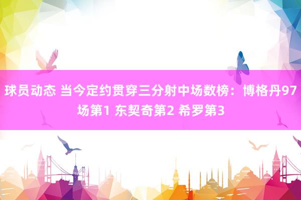 球员动态 当今定约贯穿三分射中场数榜：博格丹97场第1 东契奇第2 希罗第3